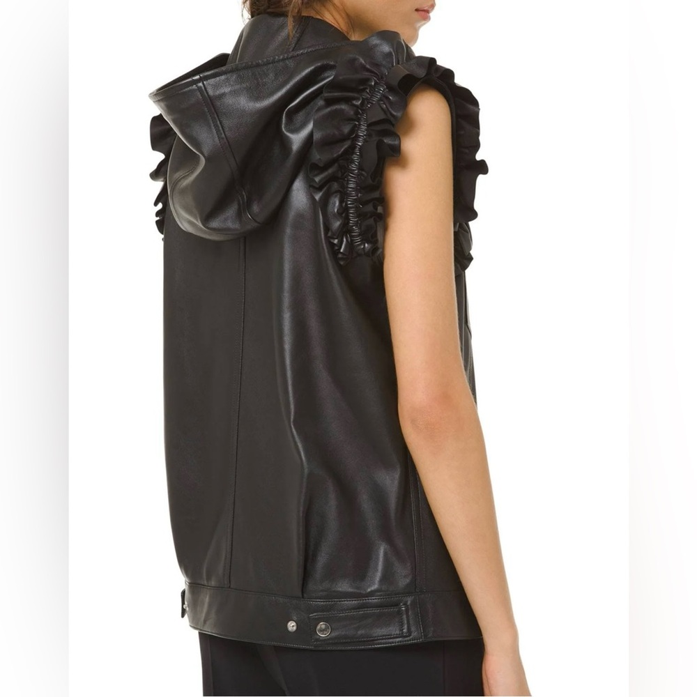 Michael Kors Collection Leather Ruffle Hooded Moto Vest 8 Italy
